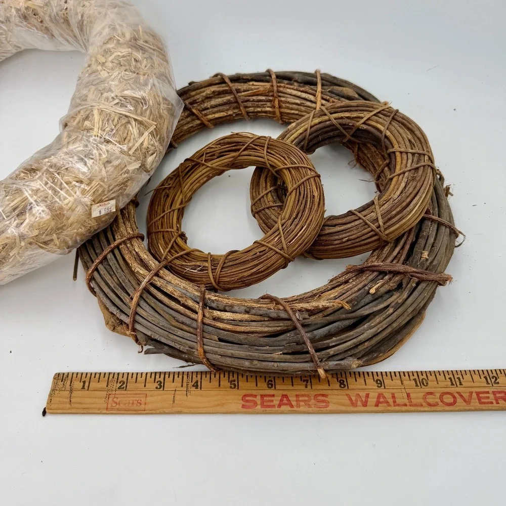 Natural Grapevine and Straw Wreath Base Set‎ 4pc Rustic DIY Craft Decor 6-14in